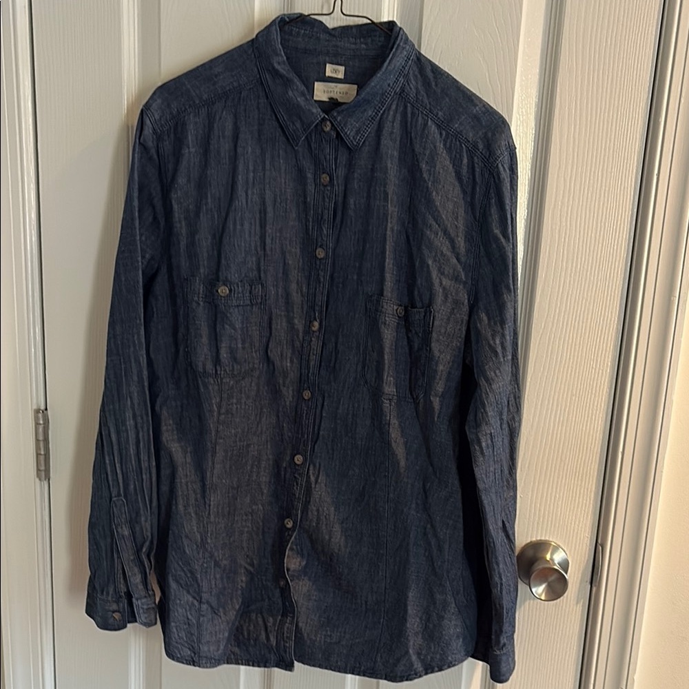 90’s Normcore revival Ann Taylor Loft Womens Button Up Denim Chambray Shirt XL